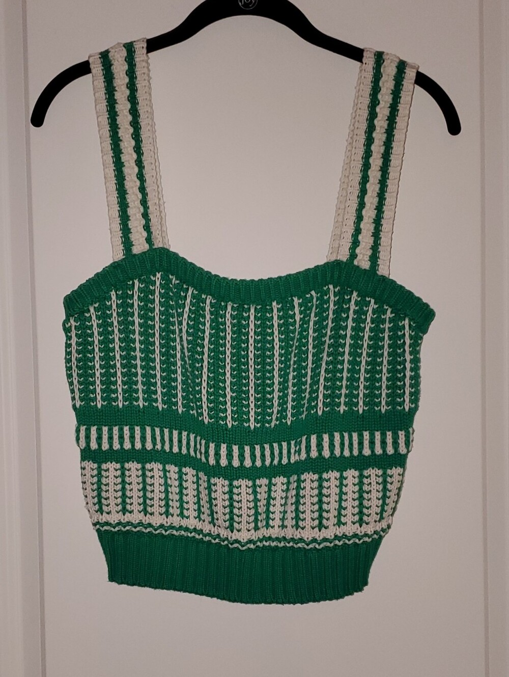 Lush XL Green and Cream Knit Crop Tank Top - Picture 1 of 5